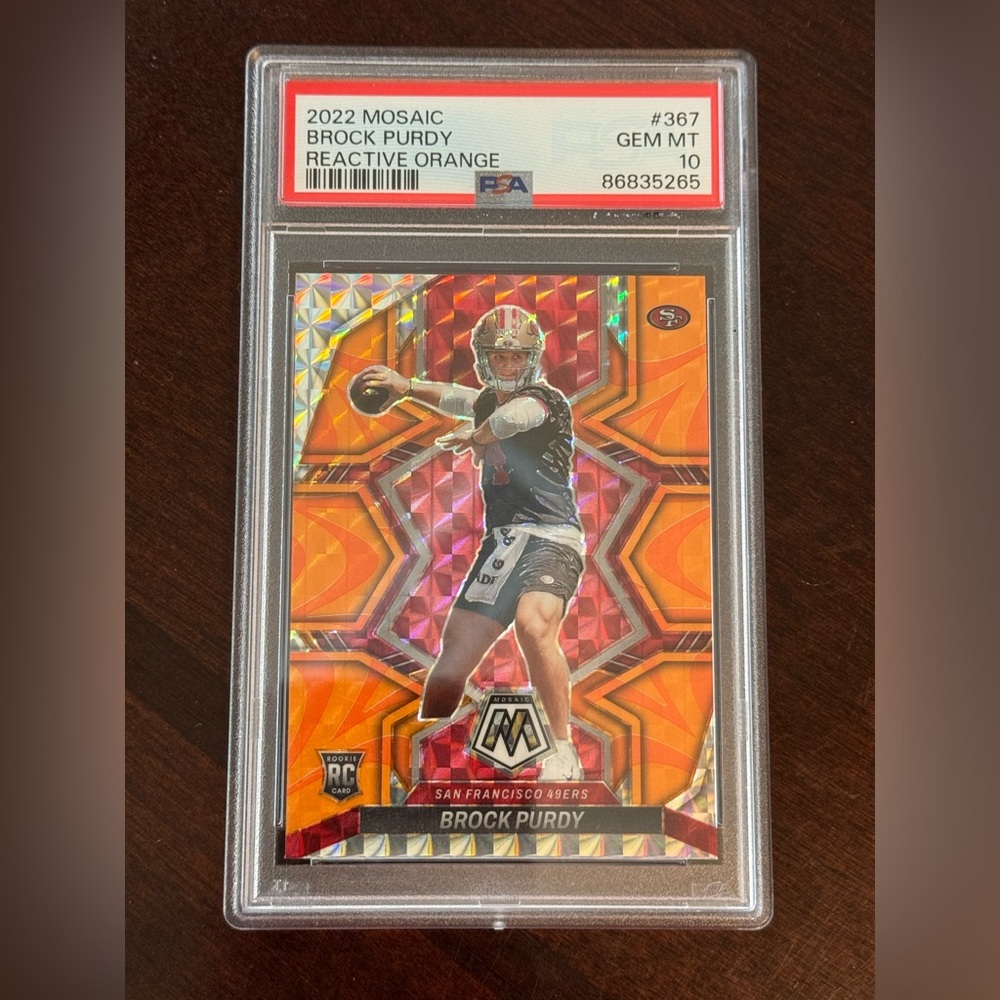 2022 Mosaic Brock Purdy Reactive Orange Rookie #367 PSA 10 San Francisco 49ers